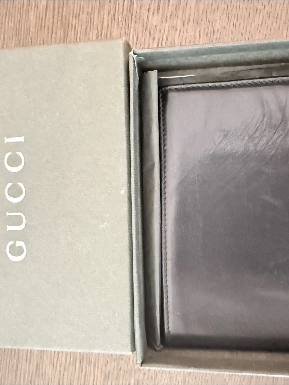 Gucci Black Smooth Leather Bifold Wallet with Metal Plaque